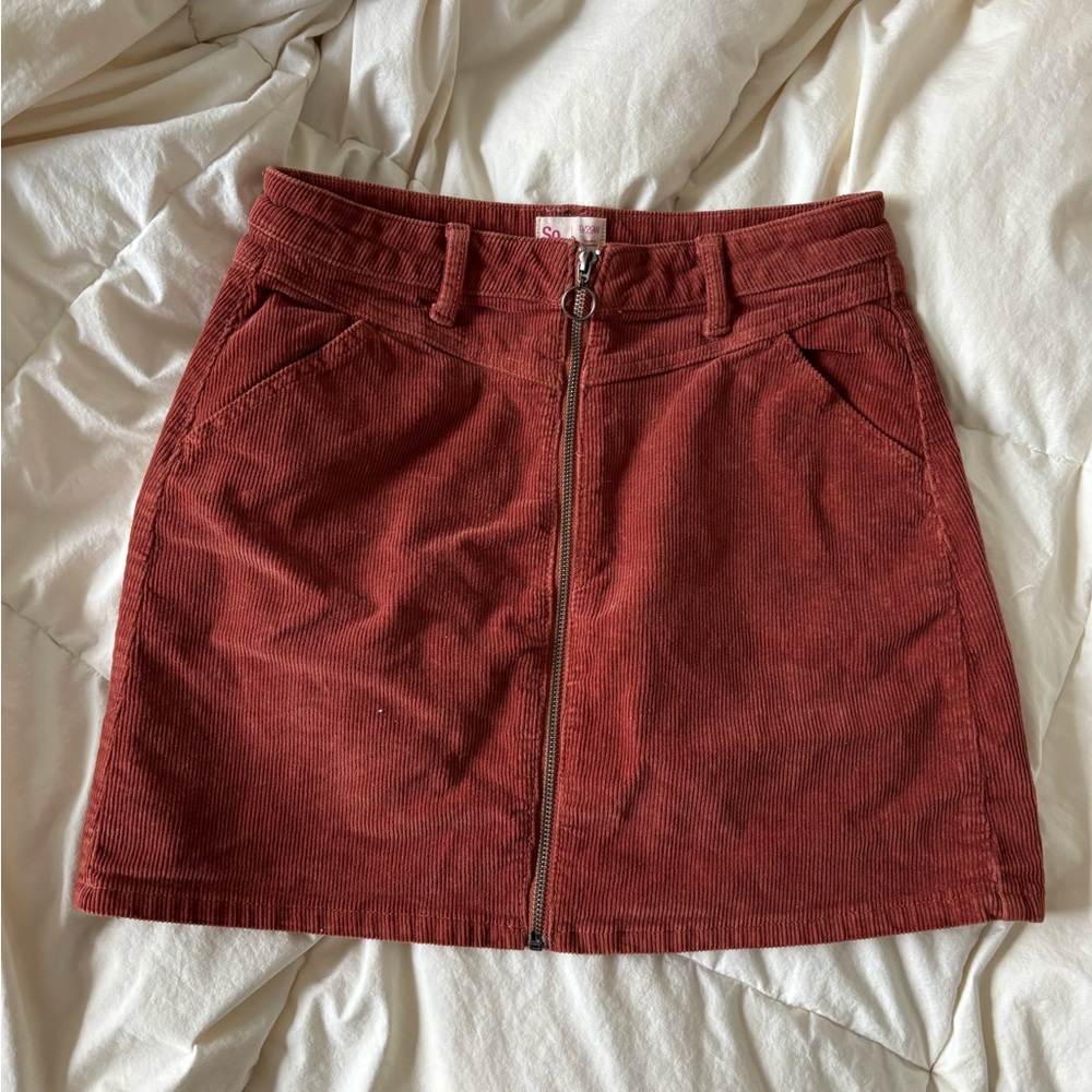 So Rust Corduroy Zip Mini Skirt